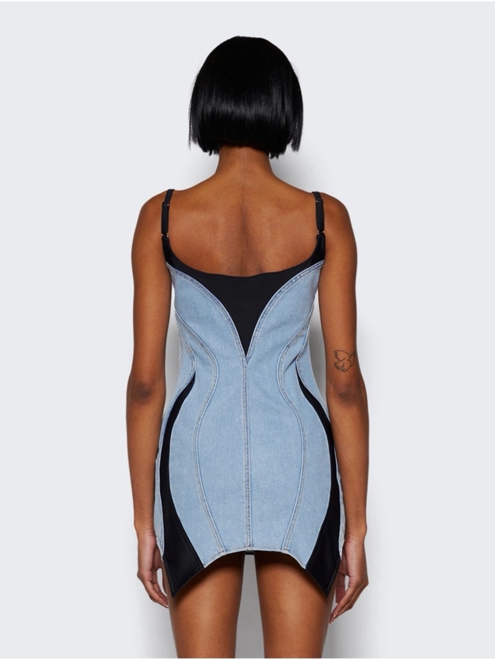 Denim Panel Mini Dress with Black Side Insets - Picture 4 of 5